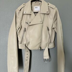 Elodie Beige Leather Biker Jacket